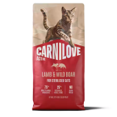 Супер премиум суха храна за кастрирани котки Carnilove ACTIVE Lamb & Wild Boar for Sterilised Cats с 26 % прясно агнешко и месо от глиган 400гр